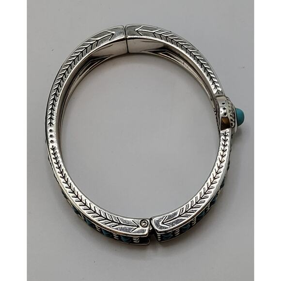Brighton Turquoise Dot Hinged Bangle Bracelet Silver Tone - Picture 6 of 10